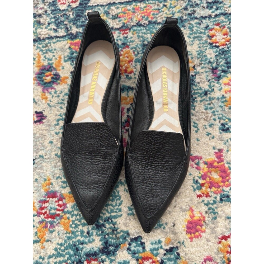 Nicholas Kirkwood Beya Black Grained Pebbled Leather Pointed Toe Loafers EU 35.5